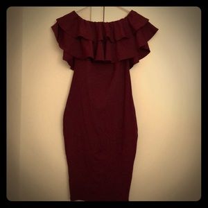 BooHoo Maternity Ruffle Off the Shoulder Dress